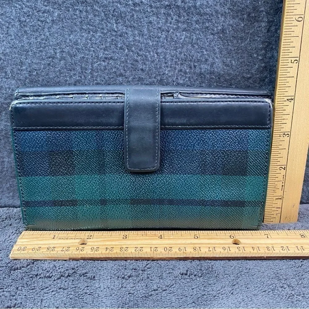 Ralph Lauren Bifold Wallet checkbook ID Card Credit Card Logo Navy Green Leather